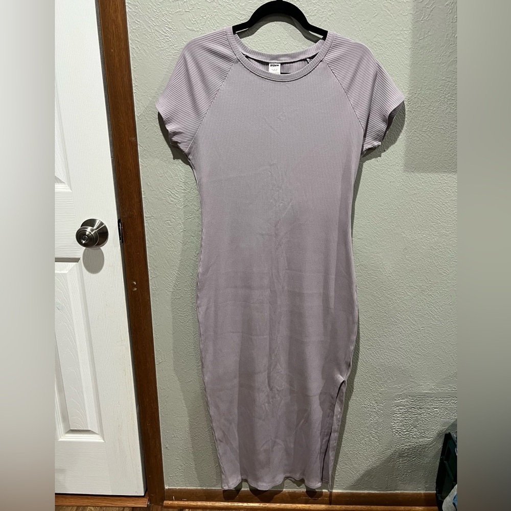 PINK Victoria's Secret Lavender Ribbed Maxi Dress Size XL Side Slit NWT